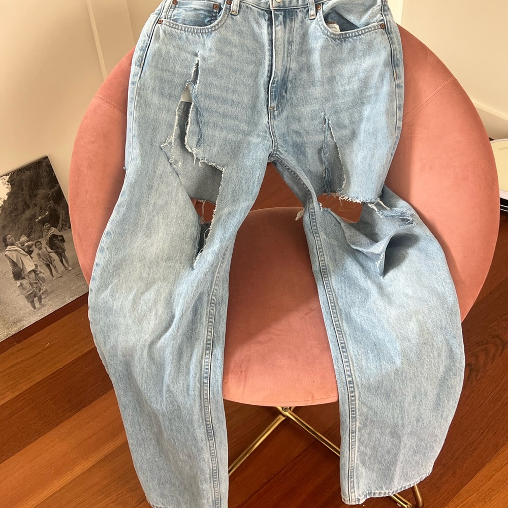 Denim Forum Light Blue Distressed Boot Cut Jeans